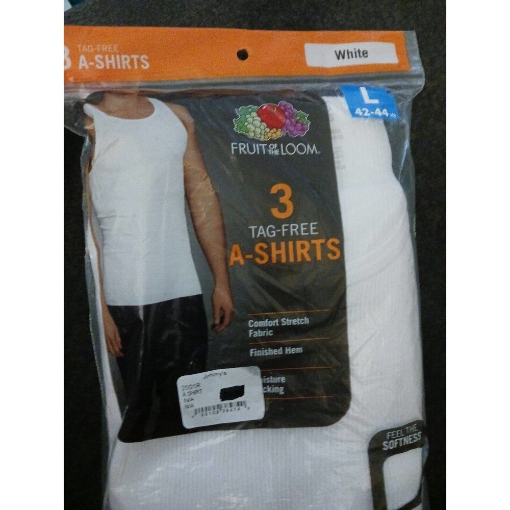 Fruit Of The Loom Men's Cotton White A-Shirts Sleeveless tank, 3 PK large (D3)